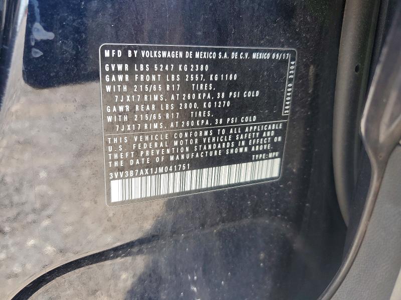 Aukcja sprzedaży 2018 Volkswagen Tiguan, vin: 3VV3B7AX1JM041751, numer aukcji: 69073156