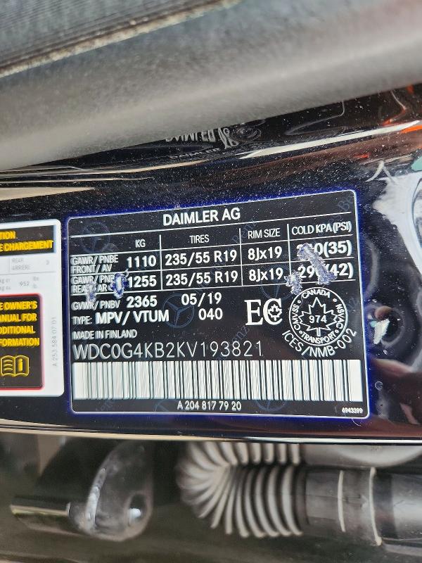 2019 Mercedes-benz Glc მანქანა იყიდება აუქციონზე, vin: WDC0G4KB2KV193821, აუქციონის ნომერი: 69027266