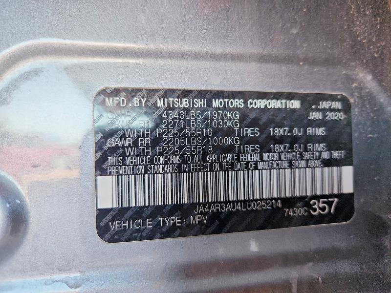 2020 Mitsubishi Outlander Sport მანქანა იყიდება აუქციონზე, vin: JA4AR3AU4LU025214, აუქციონის ნომერი: 66983966