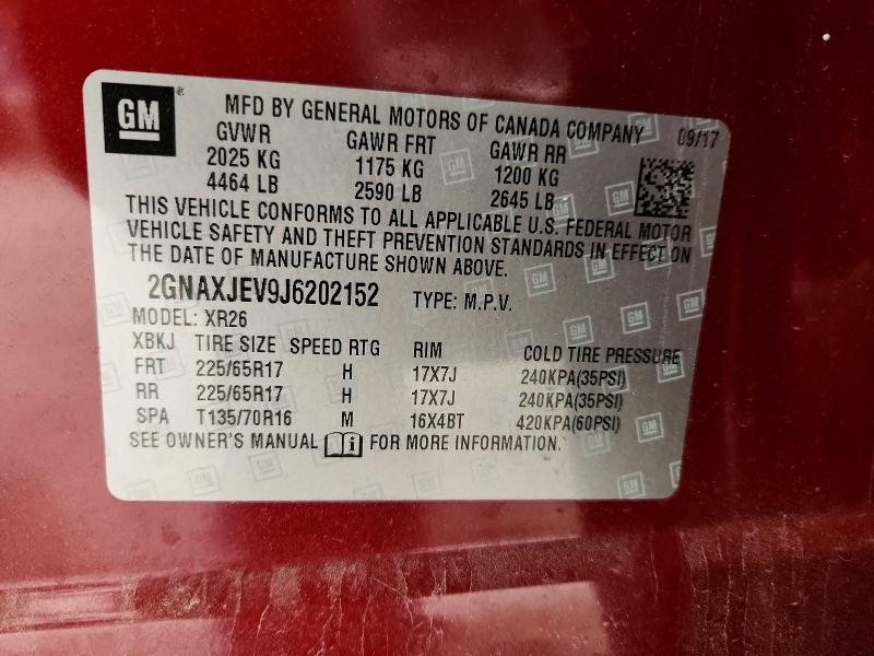69219256 :رقم المزاد ، 2GNAXJEV9J6202152 vin ، 2018 Chevrolet Equinox مزاد بيع