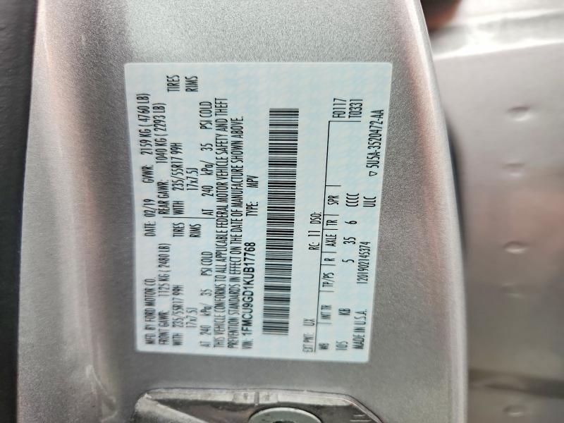Aukcja sprzedaży 2019 Ford Escape, vin: 1FMCU9GD1KUB17768, numer aukcji: 69974976
