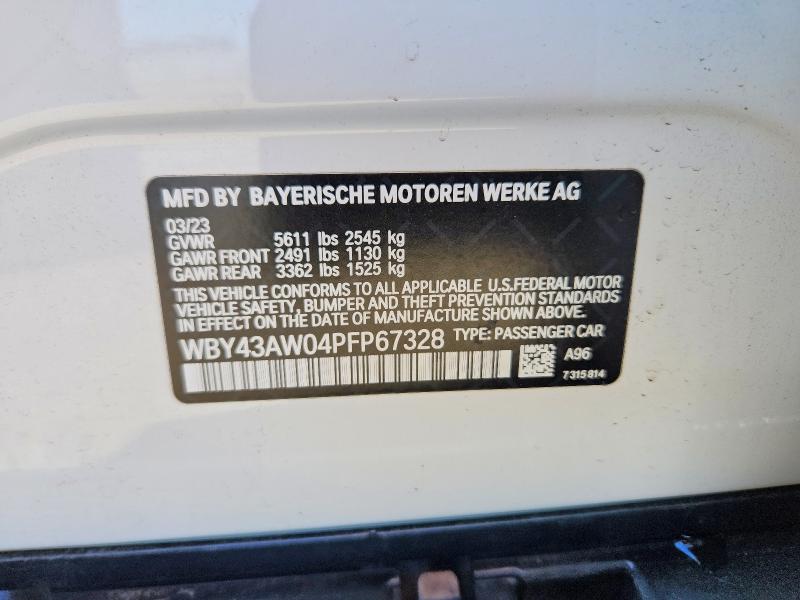 2023 Bmw I4 მანქანა იყიდება აუქციონზე, vin: WBY43AW04PFP67328, აუქციონის ნომერი: 67559476