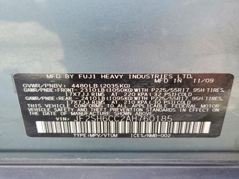 Aukcja sprzedaży 2010 Subaru Forester, vin: JF2SH6CC2AH760185, numer aukcji: 67939266