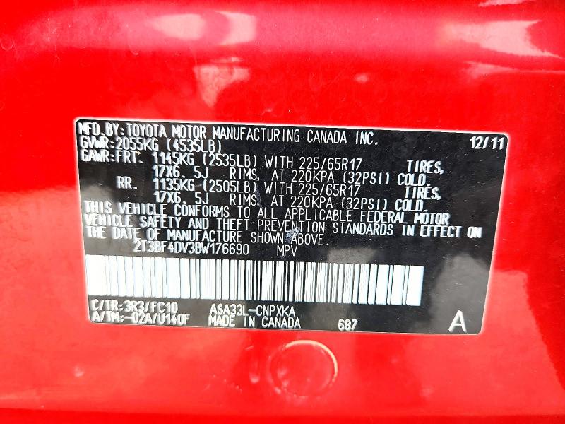 70799296 :رقم المزاد ، 2T3BF4DV3BW176690 vin ، 2011 Toyota Rav4 مزاد بيع