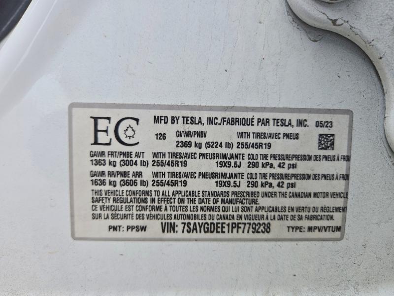 Продажа на аукционе авто 2023 Tesla Model Y, vin: 7SAYGDEE1PF779238, номер лота: 68599136