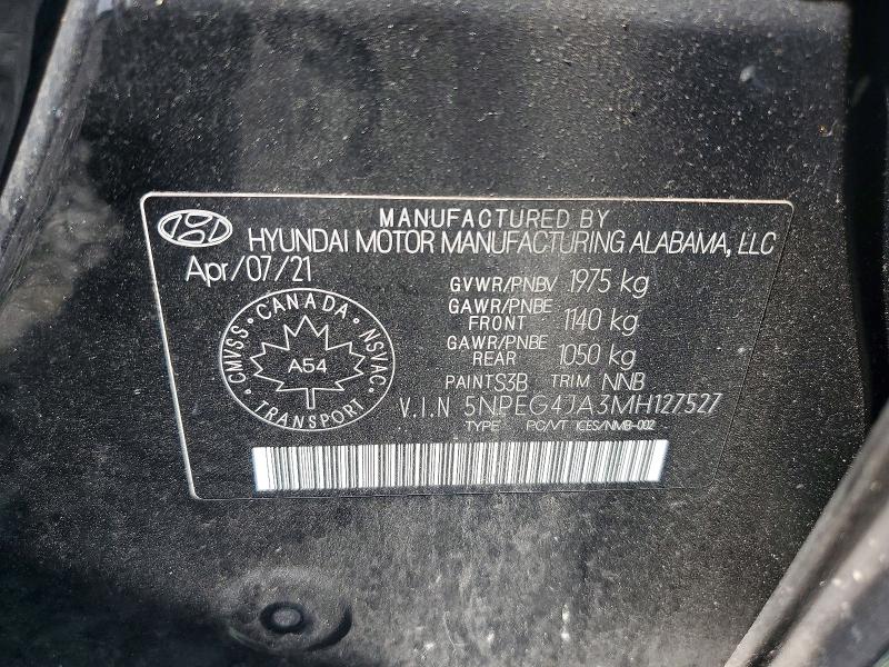 Aukcja sprzedaży 2021 Hyundai Sonata, vin: 5NPEG4JA3MH127527, numer aukcji: 70203006