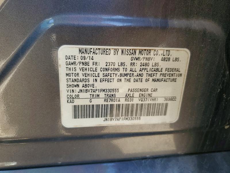69575846 :رقم المزاد ، JN1BV7AP1FM330555 vin ، 2015 Infiniti Q50 مزاد بيع