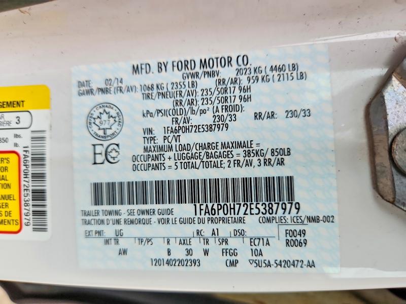 70686406 :رقم المزاد ، 1FA6P0H72E5387979 vin ، 2014 Ford Fusion مزاد بيع