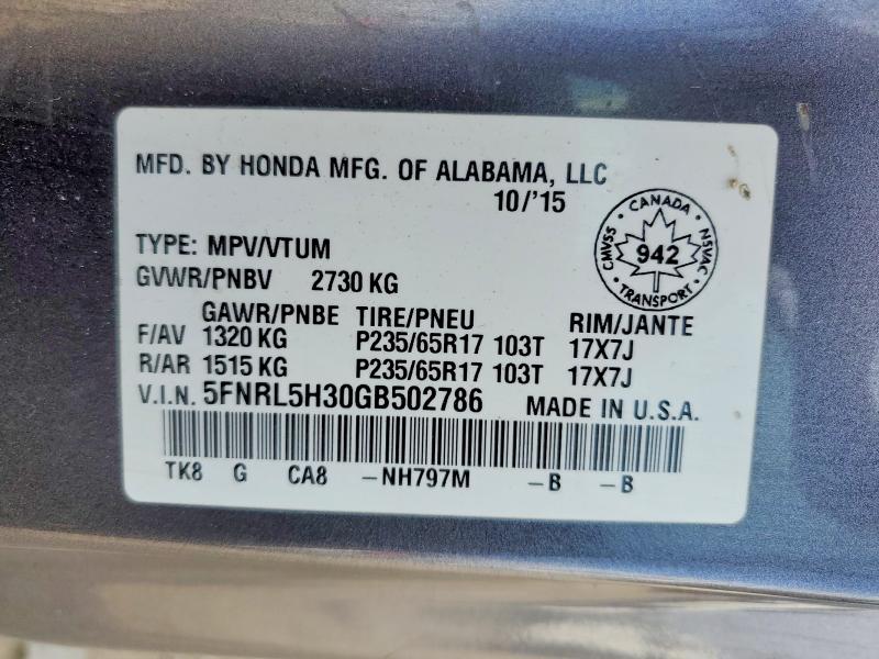 Продажа на аукционе авто 2016 Honda Odyssey, vin: 5FNRL5H30GB502786, номер лота: 68752916