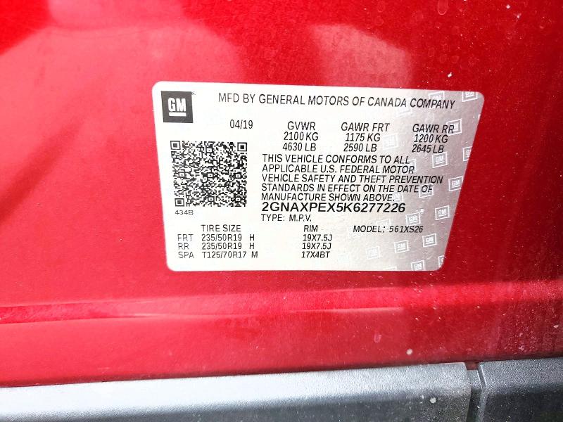 Aukcja sprzedaży 2019 Chevrolet Equinox, vin: 2GNAXPEX5K6277226, numer aukcji: 69177876