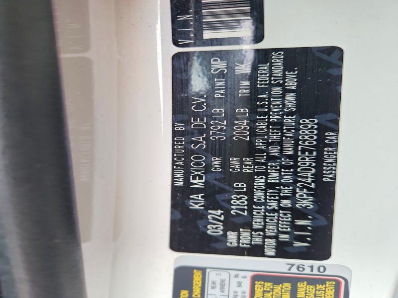 70113446 :رقم المزاد ، 3KPF24AD9RE768898 vin ، 2024 Kia Forte مزاد بيع