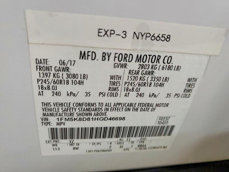Aukcja sprzedaży 2017 Ford Explorer, vin: 1FM5K8D81HGD46698, numer aukcji: 67712176