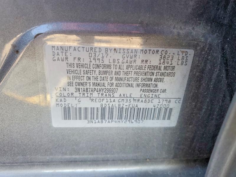 68128956 :رقم المزاد ، 3N1AB7AP4HY296907 vin ، 2017 Nissan Sentra مزاد بيع