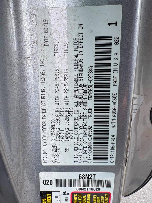 2019 Toyota Tacoma მანქანა იყიდება აუქციონზე, vin: 5TFRX5GNXKX149592, აუქციონის ნომერი: 68619656