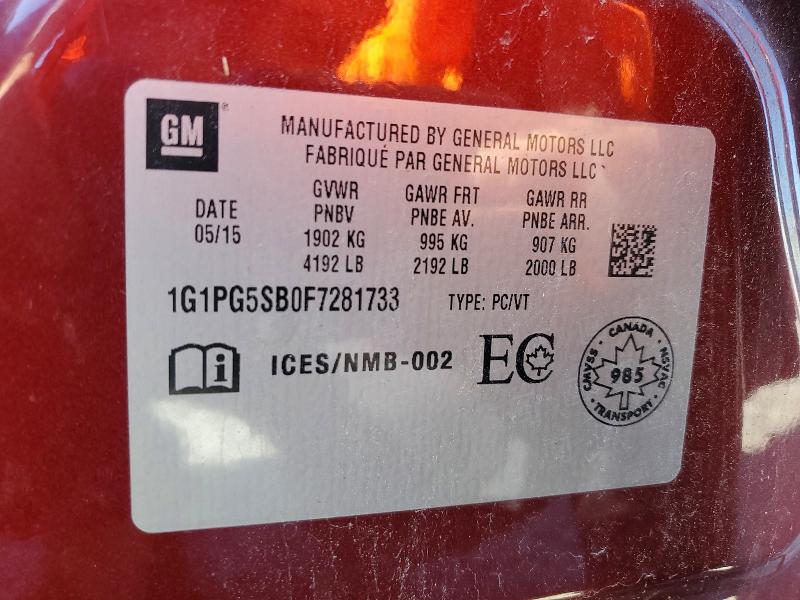 Aukcja sprzedaży 2015 Chevrolet Cruze, vin: 1G1PG5SB0F7281733, numer aukcji: 69987946