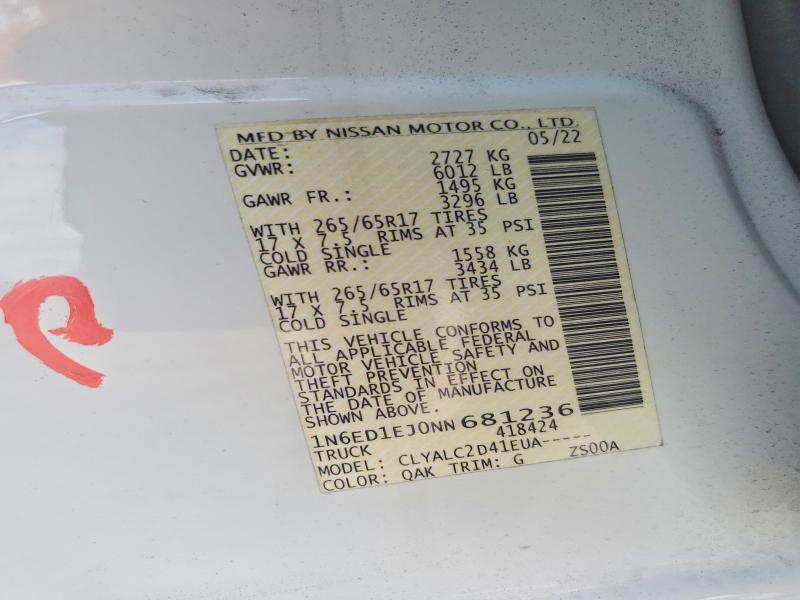 2022 Nissan Frontier მანქანა იყიდება აუქციონზე, vin: 1N6ED1EJ0NN681236, აუქციონის ნომერი: 70631726