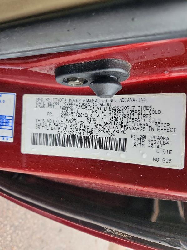 Продаж на аукціоні авто 2004 Toyota Sienna, vin: 5TDZA22C74S179535, номер лоту: 71424666