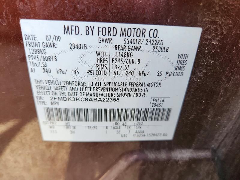 2010 Ford Edge მანქანა იყიდება აუქციონზე, vin: 2FMDK3KC8ABA22358, აუქციონის ნომერი: 70235866