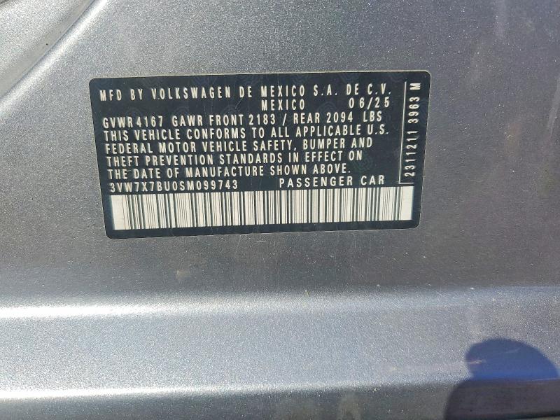 Продаж на аукціоні авто 2025 Volkswagen Jetta, vin: 3VW7X7BU0SM099743, номер лоту: 68569156