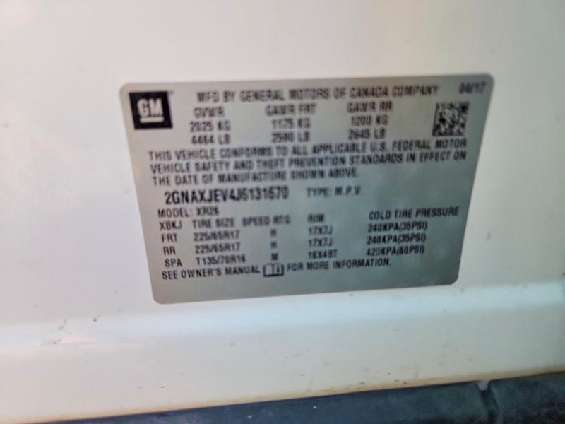 Auction sale of the 2018 Chevrolet Equinox, vin: 2GNAXJEV4J6131670, lot number: 70034536