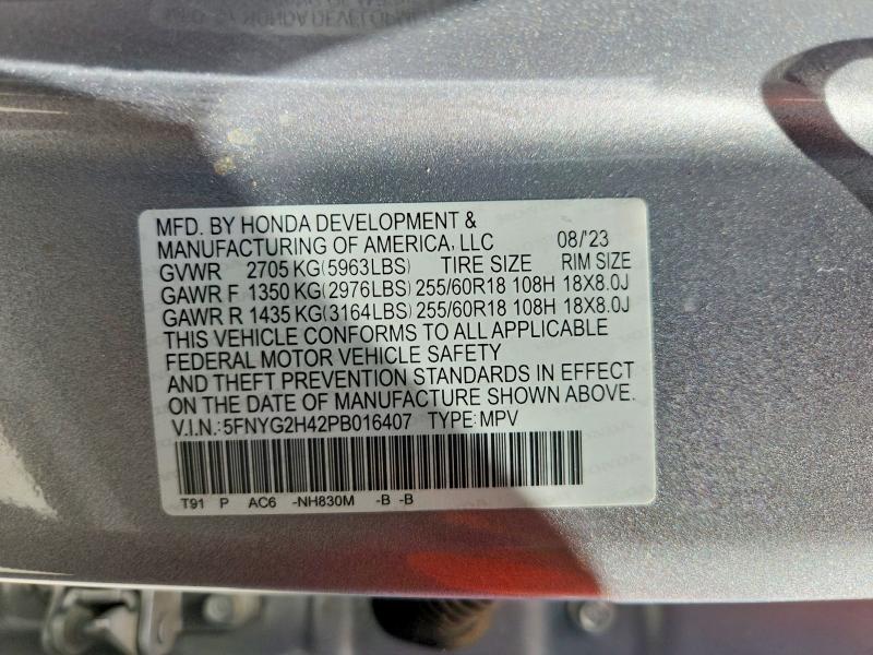 Aukcja sprzedaży 2023 Honda Pilot, vin: 5FNYG2H42PB016407, numer aukcji: 67986746