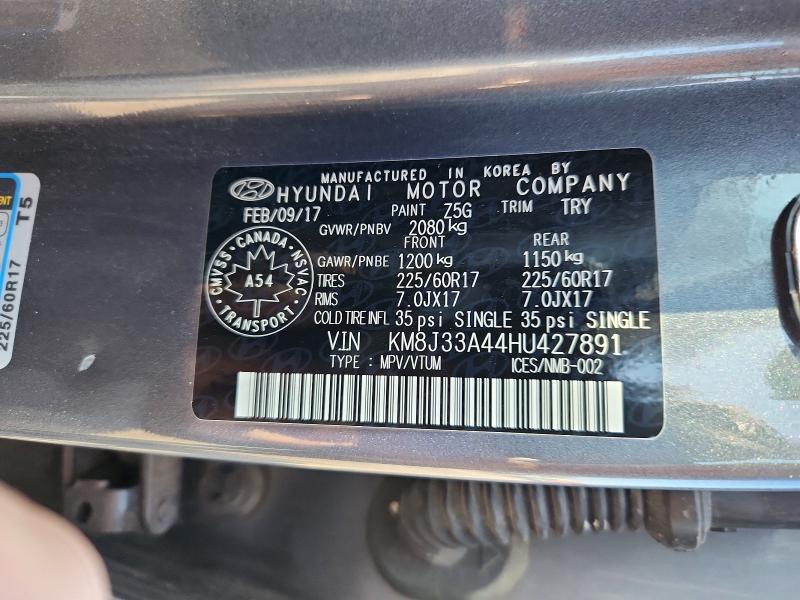 2017 Hyundai Tucson მანქანა იყიდება აუქციონზე, vin: KM8J33A44HU427891, აუქციონის ნომერი: 66035186