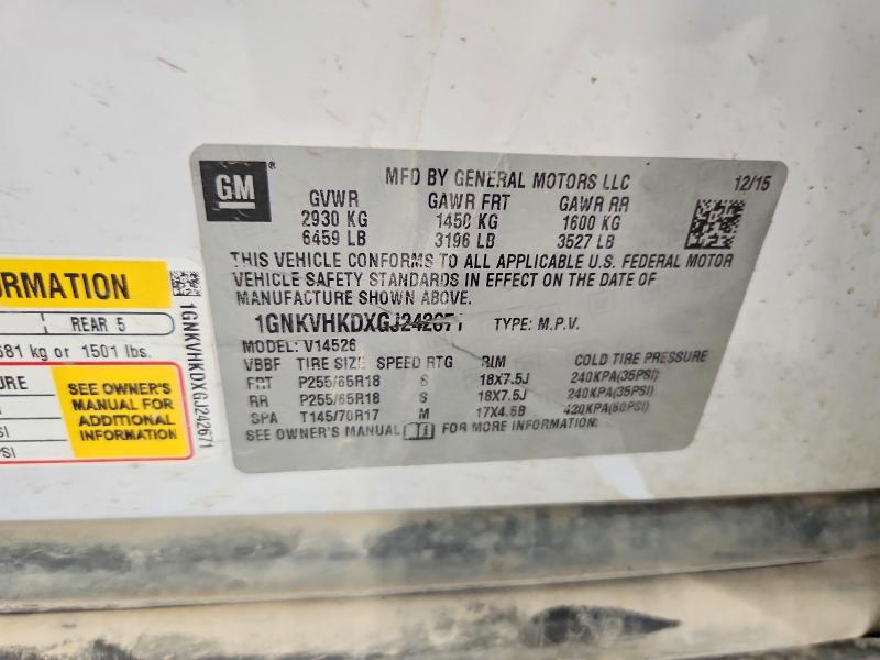 Aukcja sprzedaży 2016 Chevrolet Traverse, vin: 1GNKVHKDXGJ242671, numer aukcji: 67643246