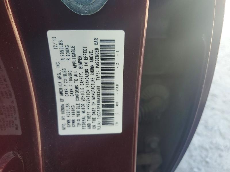 Aukcja sprzedaży 2016 Honda Accord, vin: 1HGCR2F6XGA093500, numer aukcji: 67331476