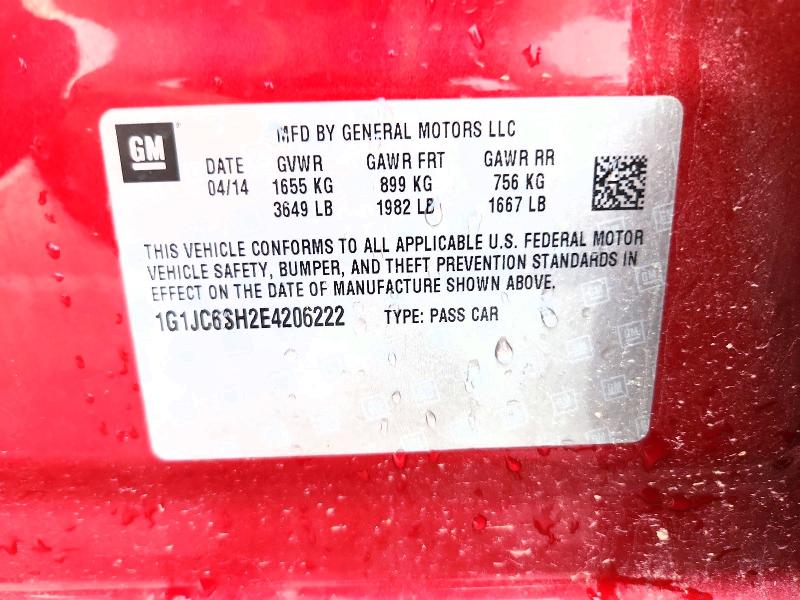 69044336 :رقم المزاد ، 1G1JC6SH2E4206222 vin ، 2014 Chevrolet Sonic مزاد بيع