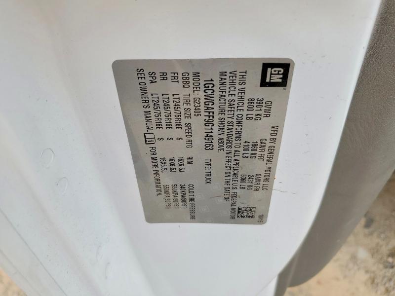 70825346 :رقم المزاد ، 1GCWGAFF9G1149163 vin ، 2016 Chevrolet Express G2500 مزاد بيع