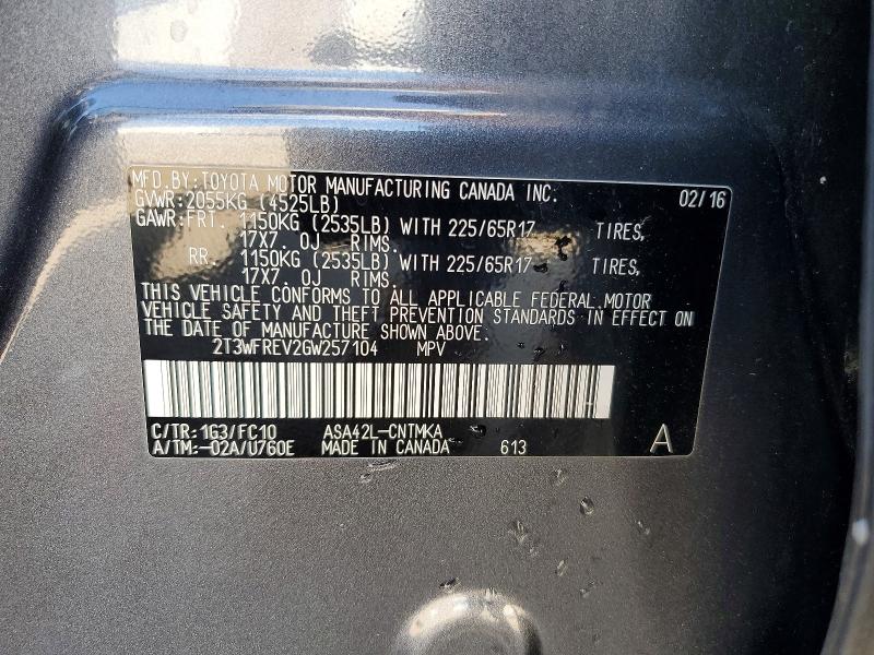 2016 Toyota Rav4 მანქანა იყიდება აუქციონზე, vin: 2T3WFREV2GW257104, აუქციონის ნომერი: 67352606