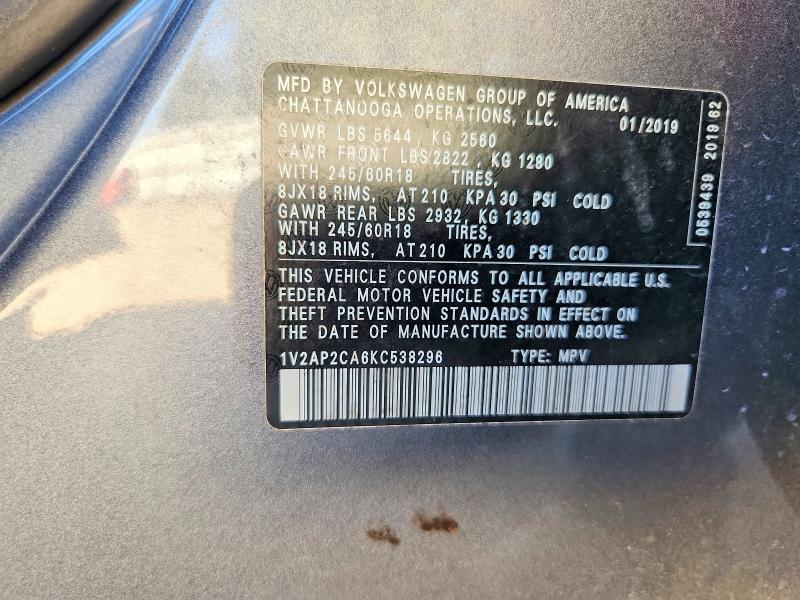 Aukcja sprzedaży 2019 Volkswagen Atlas, vin: 1V2AP2CA6KC538296, numer aukcji: 70414966