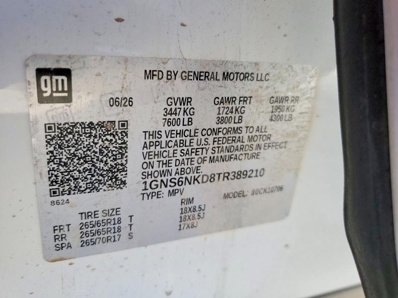 Продаж на аукціоні авто 2026 Chevrolet Tahoe, vin: 1GNS6NKD8TR389210, номер лоту: 71003856