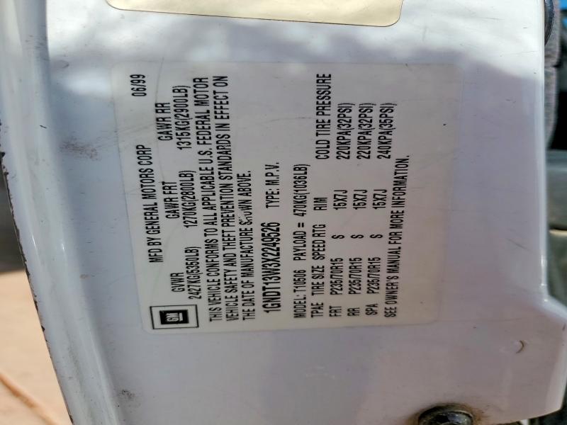 71061346 :رقم المزاد ، 1GNDT13W3X2249526 vin ، 1999 Chevrolet Blazer مزاد بيع