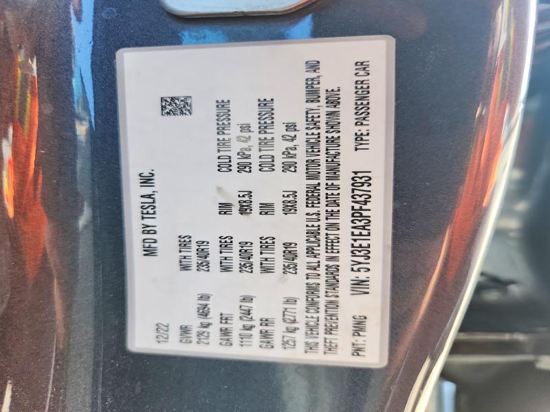 Продаж на аукціоні авто 2023 Tesla Model 3, vin: 5YJ3E1EA3PF437931, номер лоту: 67235516