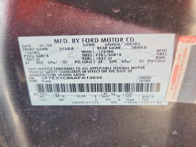 68671766 :رقم المزاد ، 1FTEX1C86AFA13035 vin ، 2010 Ford F150 مزاد بيع