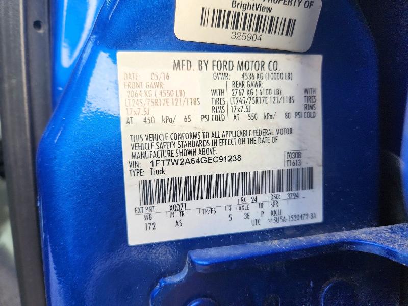 68360526 :رقم المزاد ، 1FT7W2A64GEC91238 vin ، 2016 Ford F250 مزاد بيع