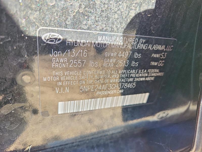69977906 :رقم المزاد ، 5NPE24AF3GH378465 vin ، 2016 Hyundai Sonata مزاد بيع