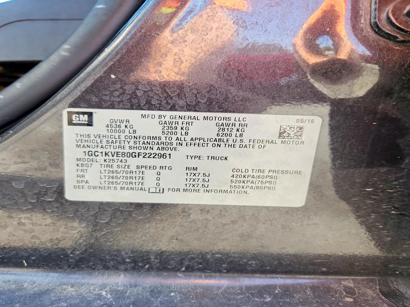 66744146 :رقم المزاد ، 1GC1KVE80GF222961 vin ، 2016 Chevrolet Silverado مزاد بيع