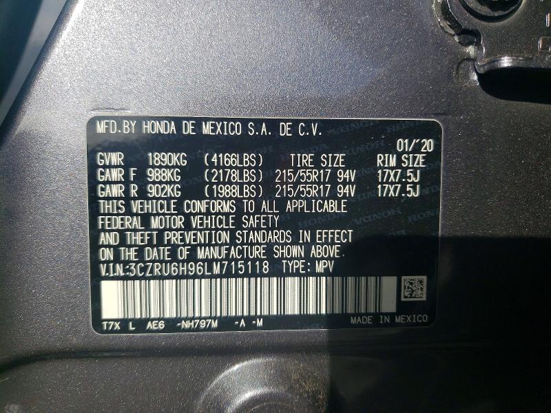 Продаж на аукціоні авто 2020 Honda Hr-v, vin: 3CZRU6H96LM715118, номер лоту: 70053266