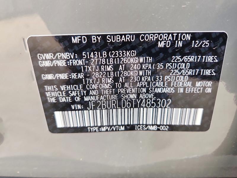 67891496 :رقم المزاد ، JF2BURLD6TY485302 vin ، 2026 Subaru Outback مزاد بيع