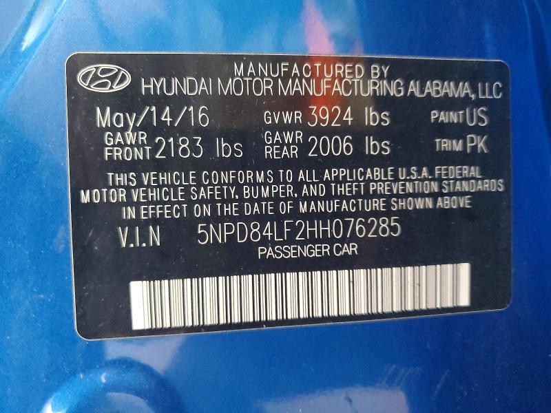 2017 Hyundai Elantra მანქანა იყიდება აუქციონზე, vin: 5NPD84LF2HH076285, აუქციონის ნომერი: 68143946