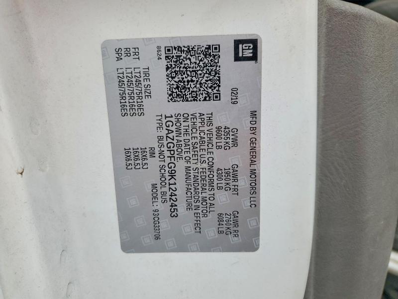 Aukcja sprzedaży 2019 Chevrolet Express G3500, vin: 1GAZGPFG9K1242453, numer aukcji: 70334916