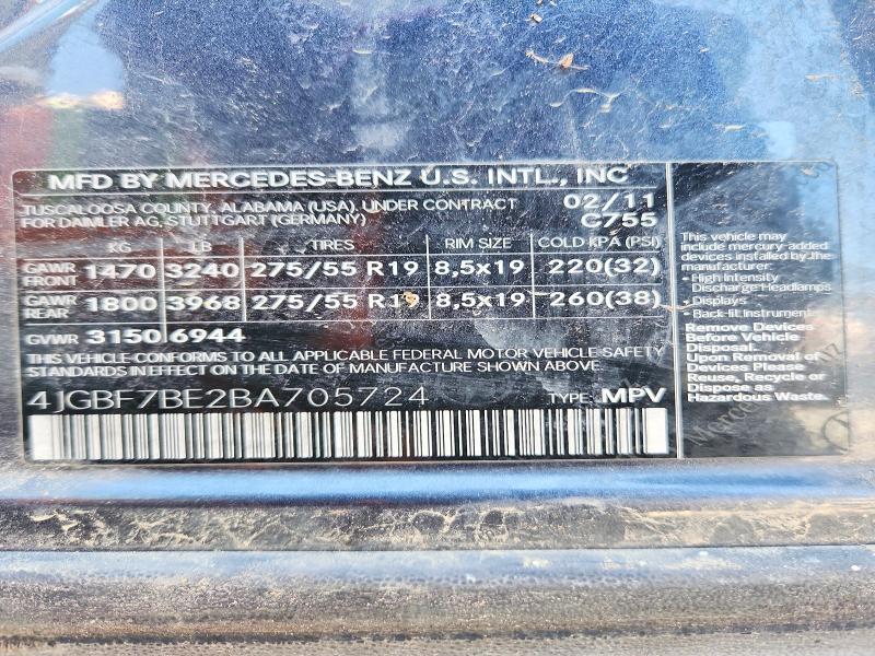 67569376 :رقم المزاد ، 4JGBF7BE2BA705724 vin ، 2011 Mercedes-benz Gl مزاد بيع