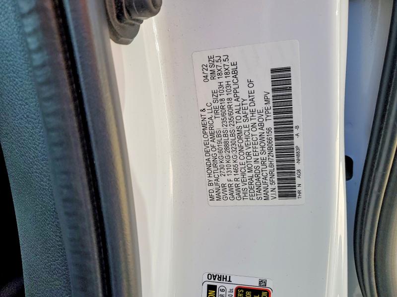 2022 Honda Odyssey მანქანა იყიდება აუქციონზე, vin: 5FNRL6H72NB066156, აუქციონის ნომერი: 67648036