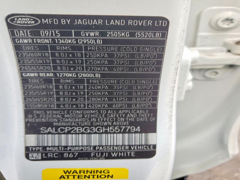 67869376 :رقم المزاد ، SALCP2BG3GH557794 vin ، 2016 Land Rover Range Rov مزاد بيع
