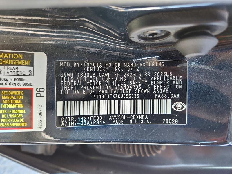 Aukcja sprzedaży 2012 Toyota Camry Hybrid, vin: 4T1BD1FK7CU056036, numer aukcji: 70459856
