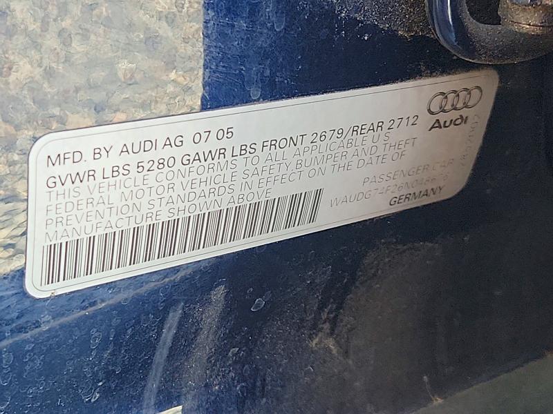 69073496 :رقم المزاد ، WAUDG74F26N048676 vin ، 2006 Audi A6 مزاد بيع