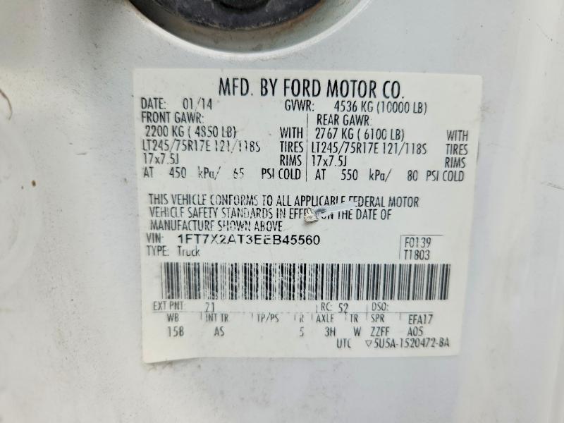 2014 Ford F250 მანქანა იყიდება აუქციონზე, vin: 1FT7X2AT3EEB45560, აუქციონის ნომერი: 70750456