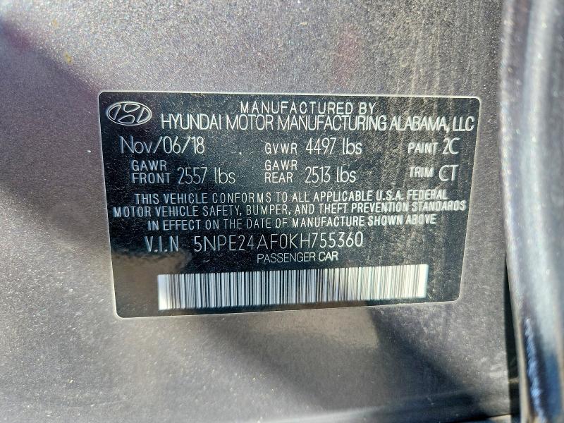 Продажа на аукционе авто 2019 Hyundai Sonata, vin: 5NPE24AF0KH755360, номер лота: 70071056